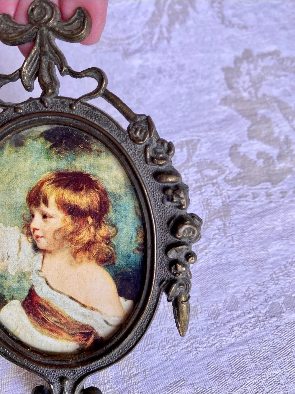 Vintage Small Metal Frame with Girl Print